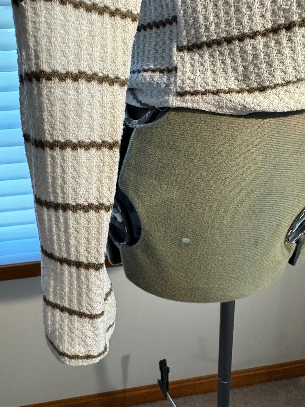 Paper Crane Cream Striped Tie-Front Cardigan with Brown Lines